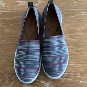 Comfortiva Women's Slip-On Athletic Sneakers in Gray with Pink Accents